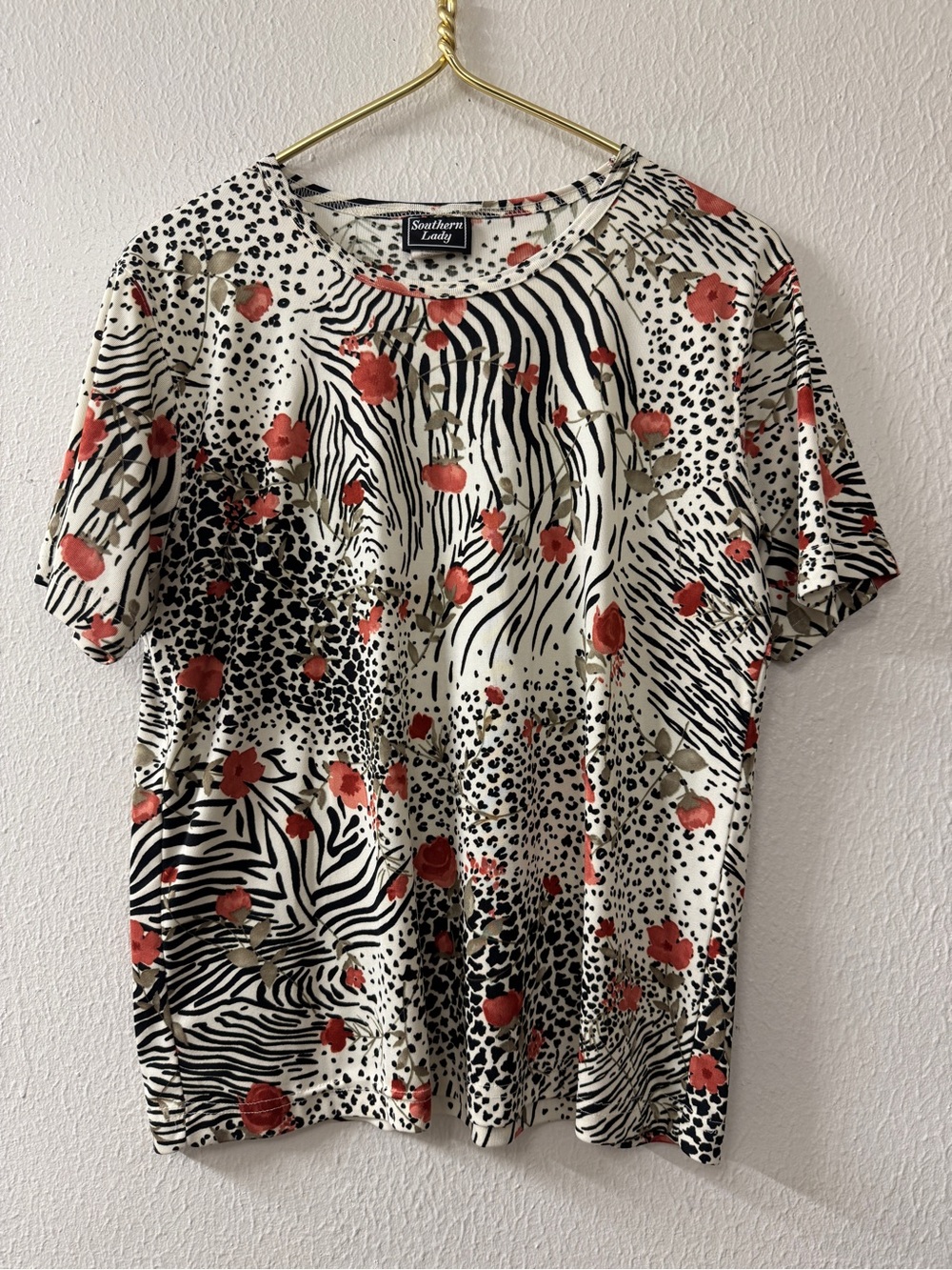 Southern Lady Floral & Animal Print Short Sleeve Top